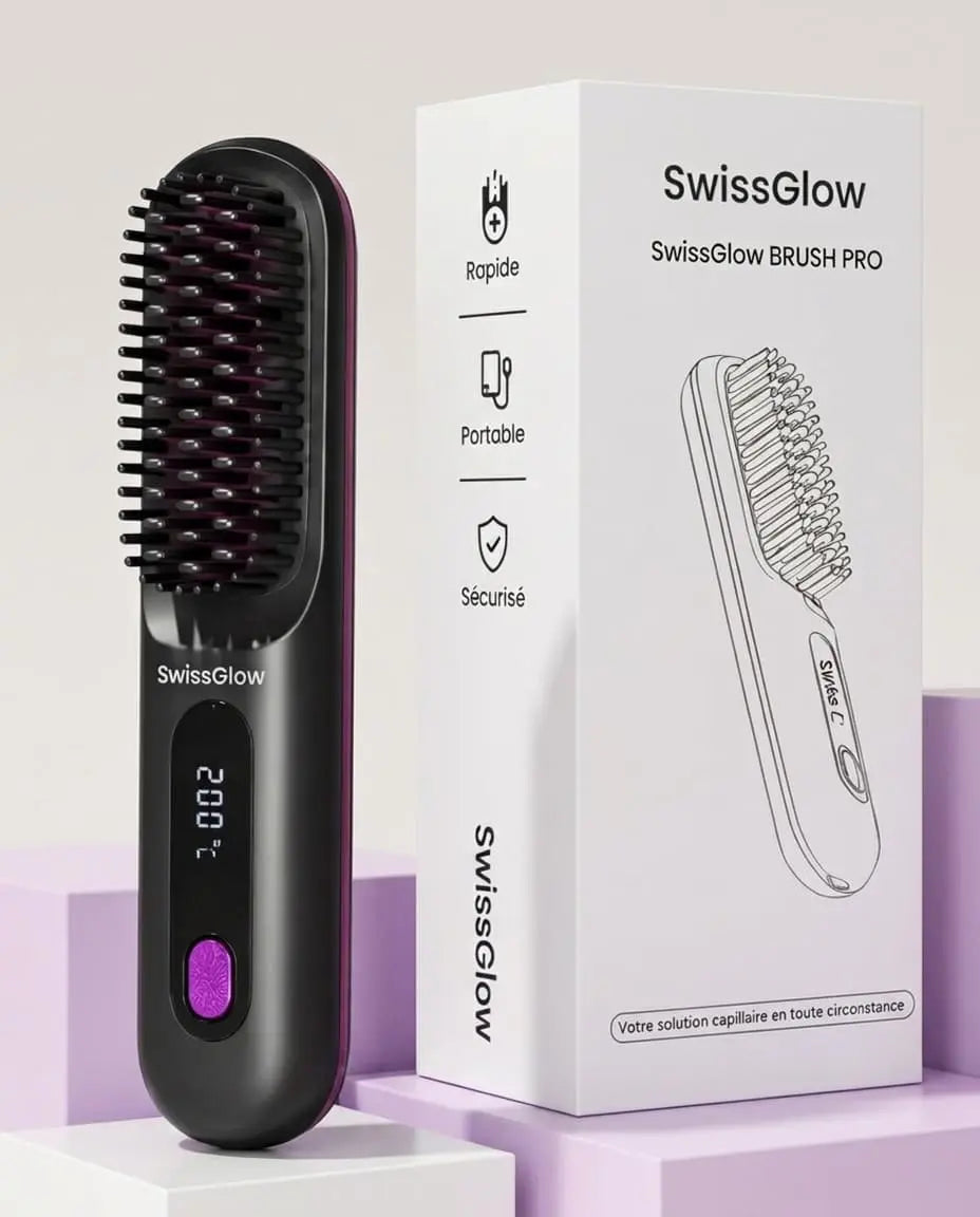 SwissGlow Brush Pro — Cheveux lisses en 5 minutes, sans fil