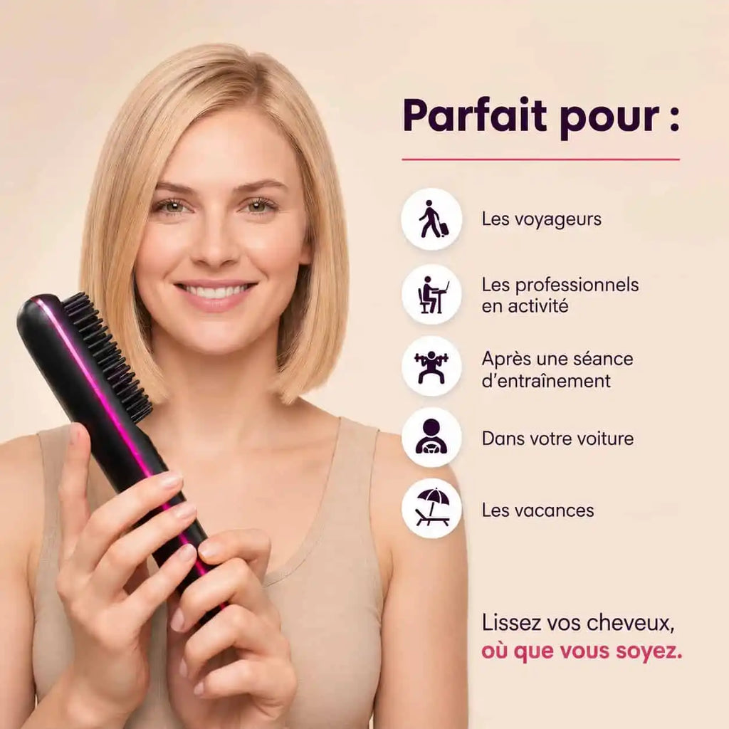 SwissGlow Brush Pro — Cheveux lisses en 5 minutes, sans fil