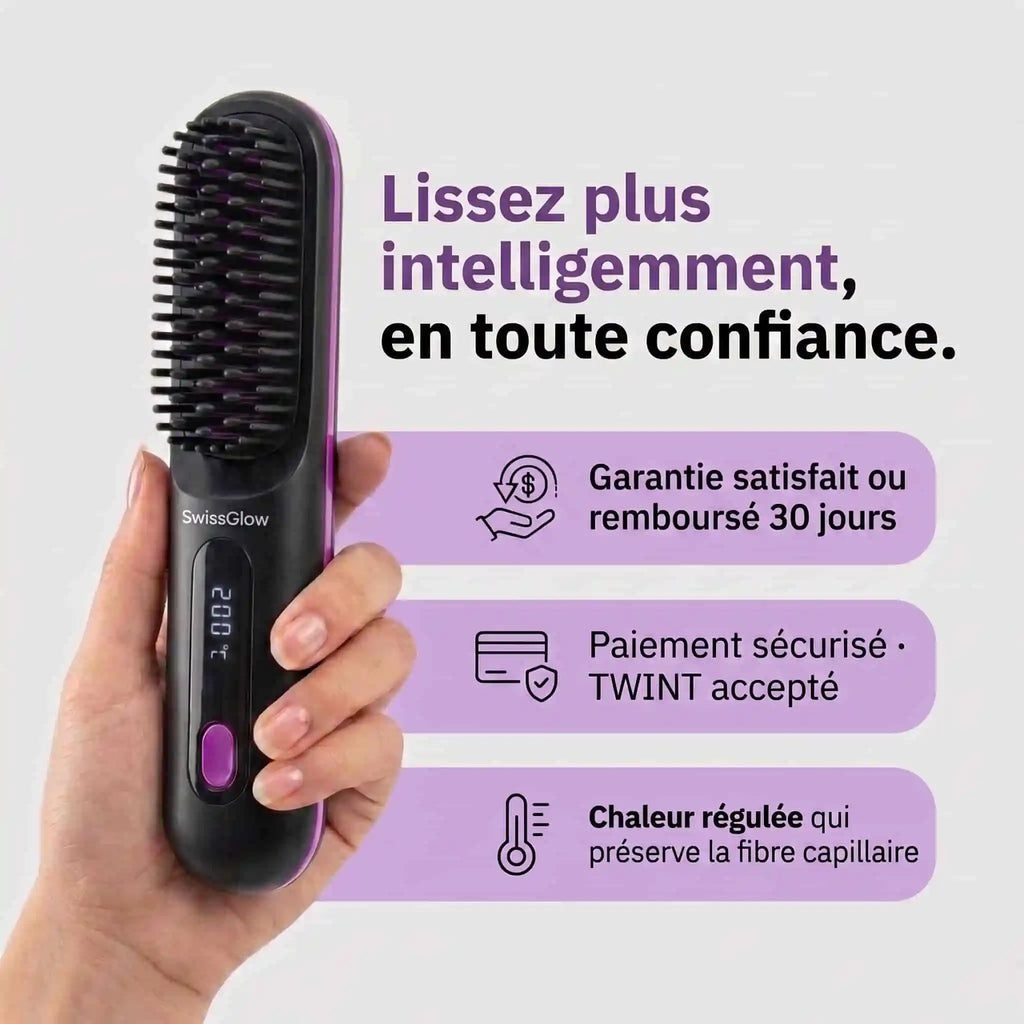 SwissGlow Brush Pro — Cheveux lisses en 5 minutes, sans fil