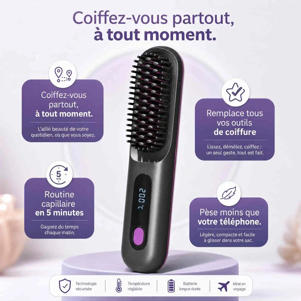 SwissGlow Brush Pro — Cheveux lisses en 5 minutes, sans fil