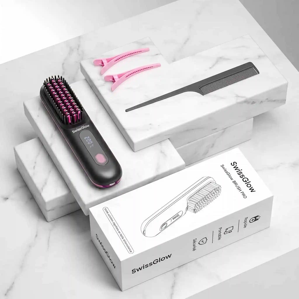 SwissGlow Brush Pro — Cheveux lisses en 5 minutes, sans fil